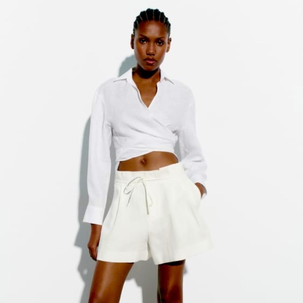 XL Zara Linen Blend Shorts in White. Brand new with tags.